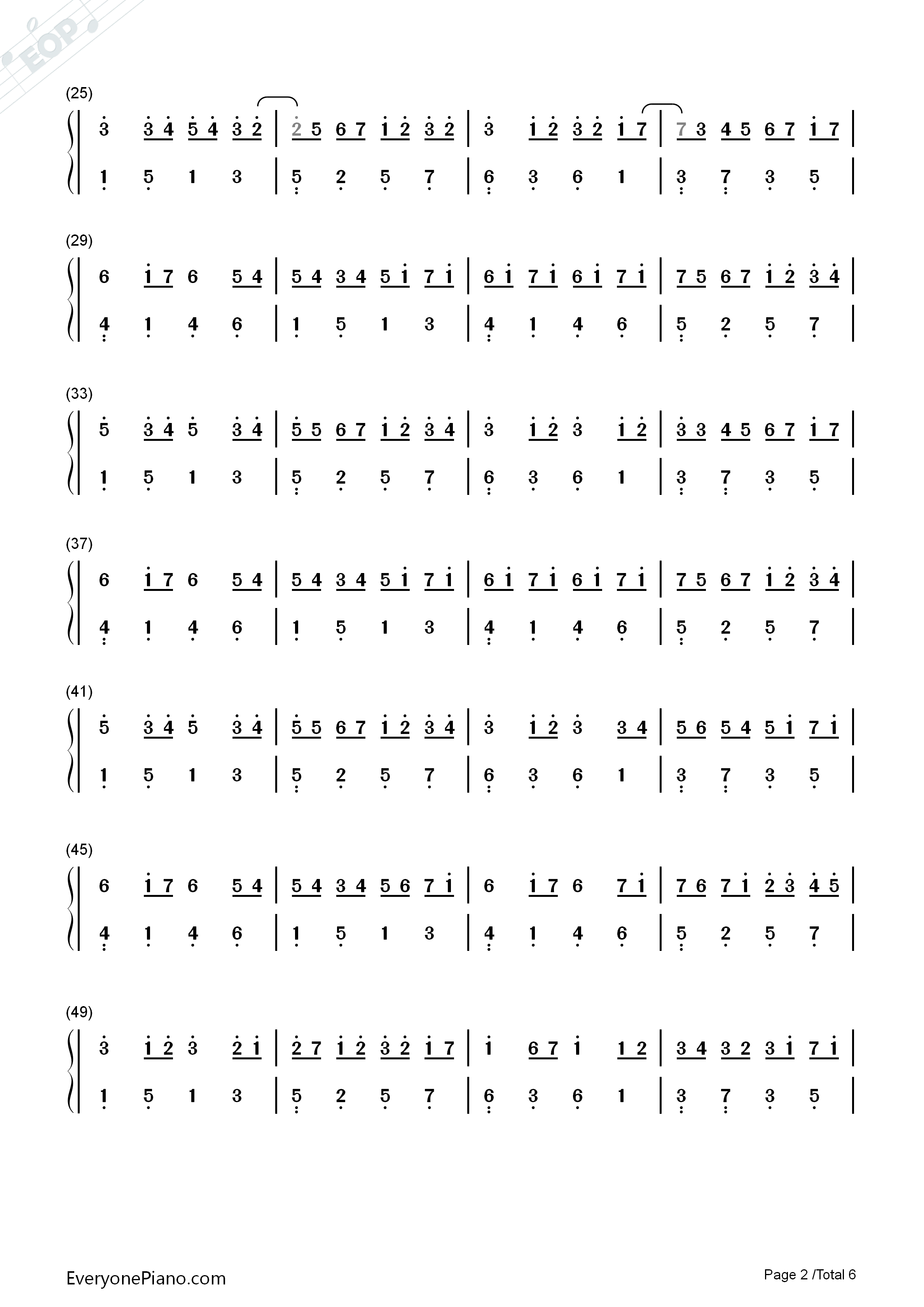 卡农c大调最简版-eop教学曲双手简谱预览2