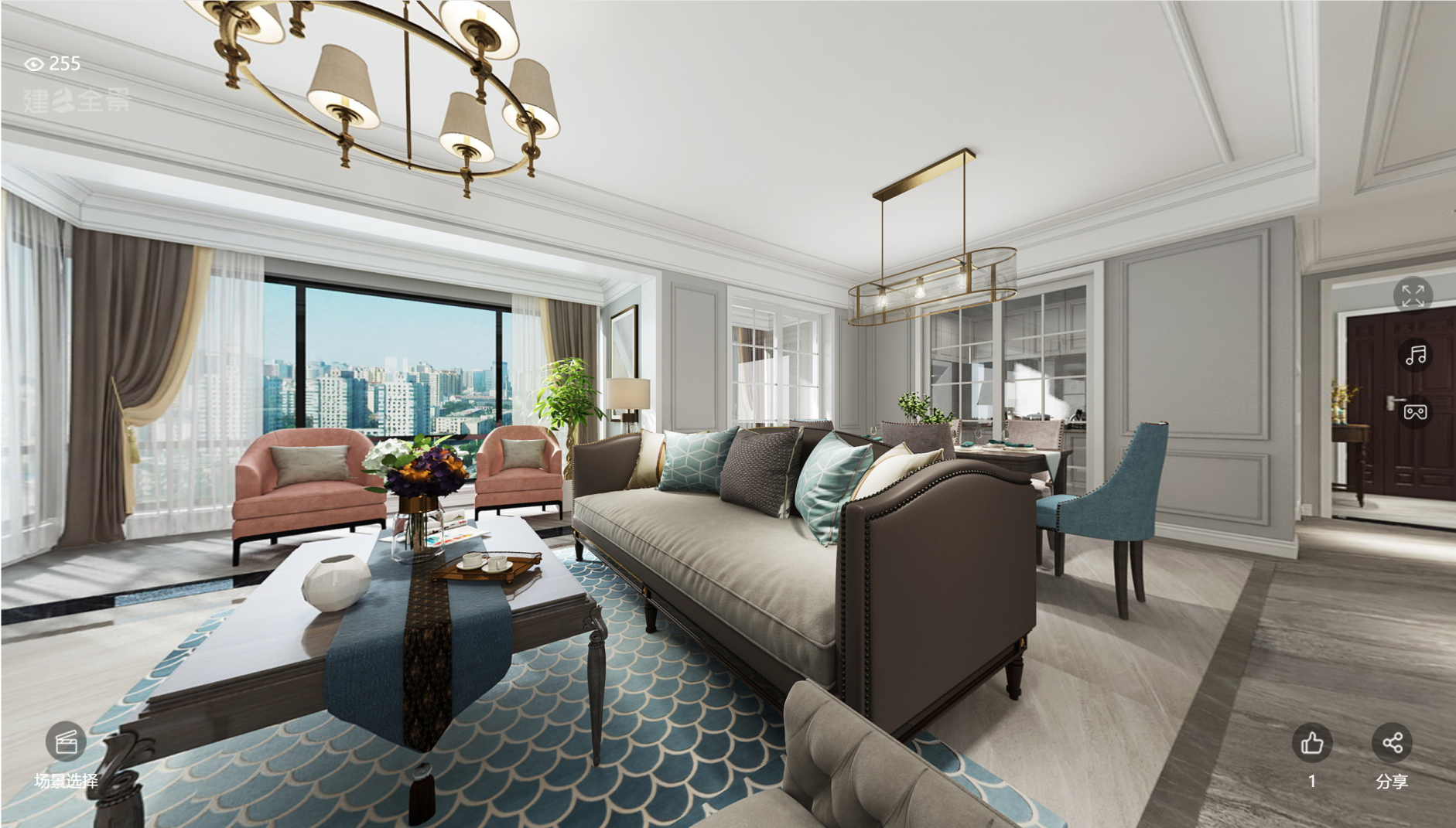 木莲世家140平米美式轻奢风格平层装修效果图