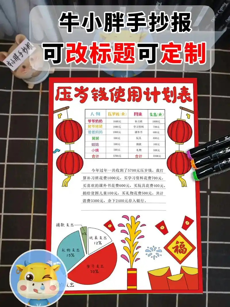 新年快乐小葡萄简笔画·1年前第314集 |压岁钱使用计划表/小学生阉觋
