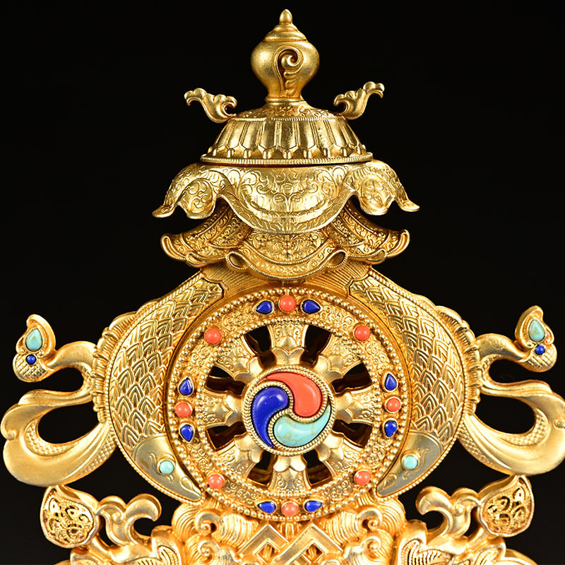 八吉祥摆件密宗纯铜慧宝组合吉祥八宝藏传金轮法轮佛前供佛台摆件