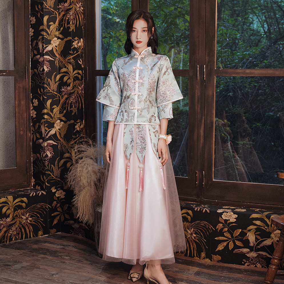 伴娘礼服中式2021新款秋冬中国国风复古姐妹礼服