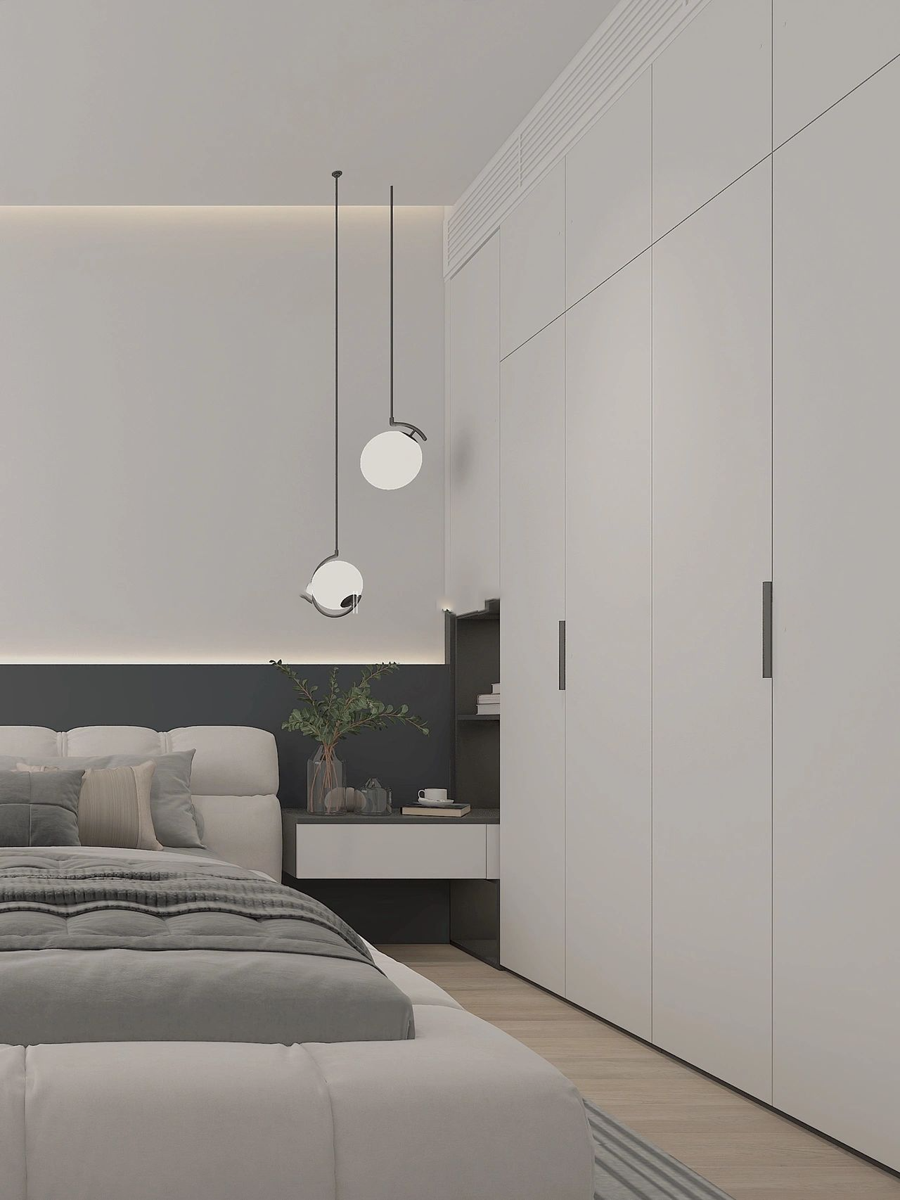 成都全屋定制|极简奶油95衣柜床头柜一体 95 96整墙极简风奶油