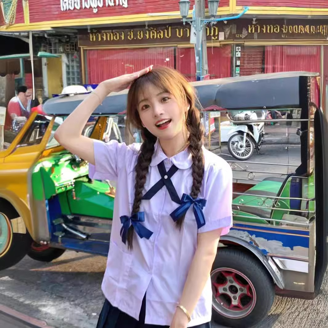 2024泰国泰式校服短袖衬jk制服学院高中学生运动会毕业班服套装女