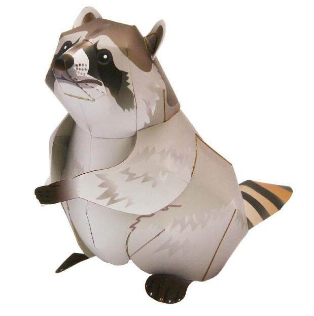 儿童手工折纸diy拼装益智立体3d纸质模型制作仿真动物小浣熊摆件