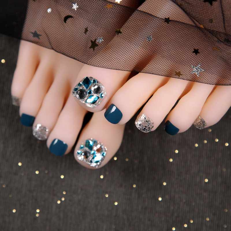 脚趾甲贴片夏天穿戴美甲女网红款短亮片蓝色日系假脚指甲甲片成品