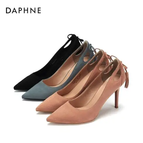 daphne/达芙妮专柜正品女鞋 春新款时尚尖头高跟简约韩版流苏单鞋