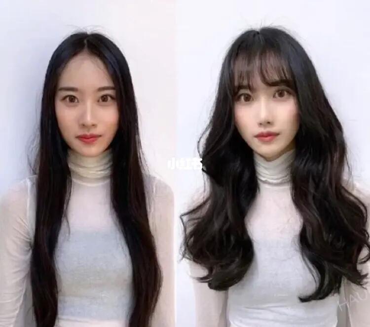 看看老妹直发卷发对比