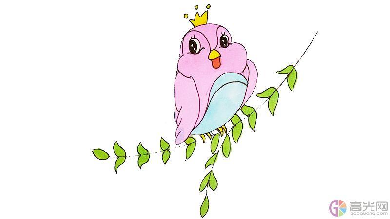 柳树有小鸟简笔画彩色