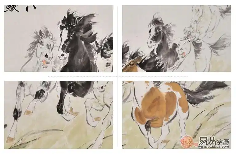 办公室挂画马到成功 王文强动物画八骏图作品《八骏雄风》