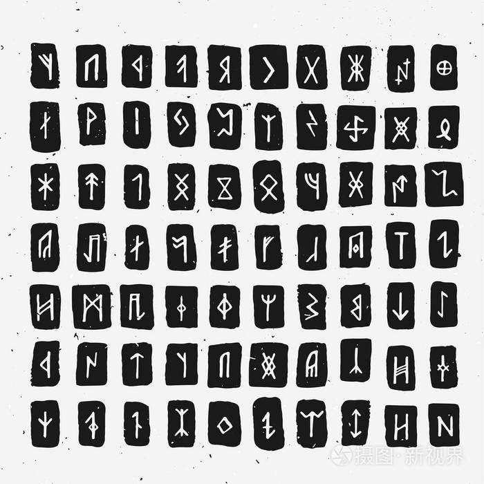 符文字母, futhark.古老的神秘符号, 维京字母白色, 符文字体.