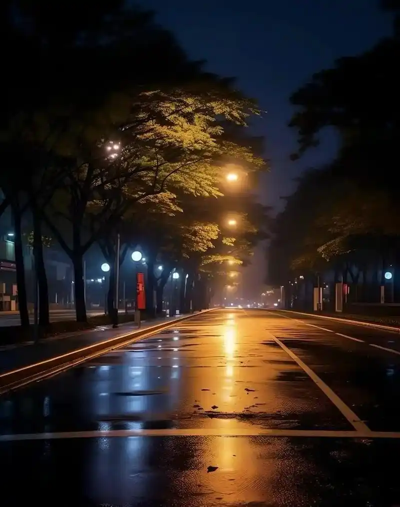 城市的夜晚 一个人走在路边