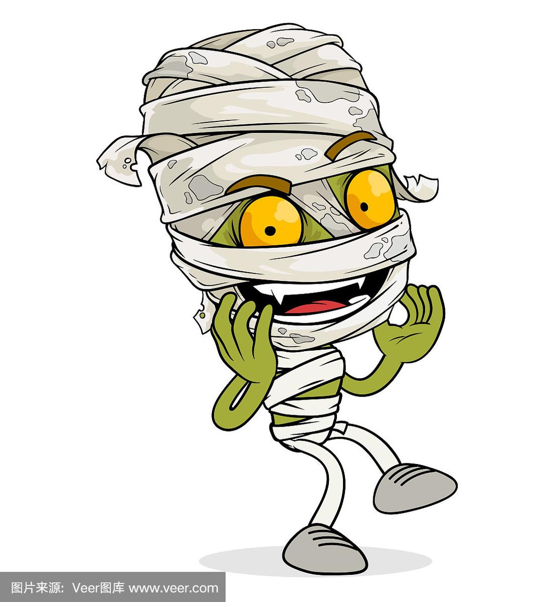 卡通有趣的绿色埃及木乃伊男孩的性格