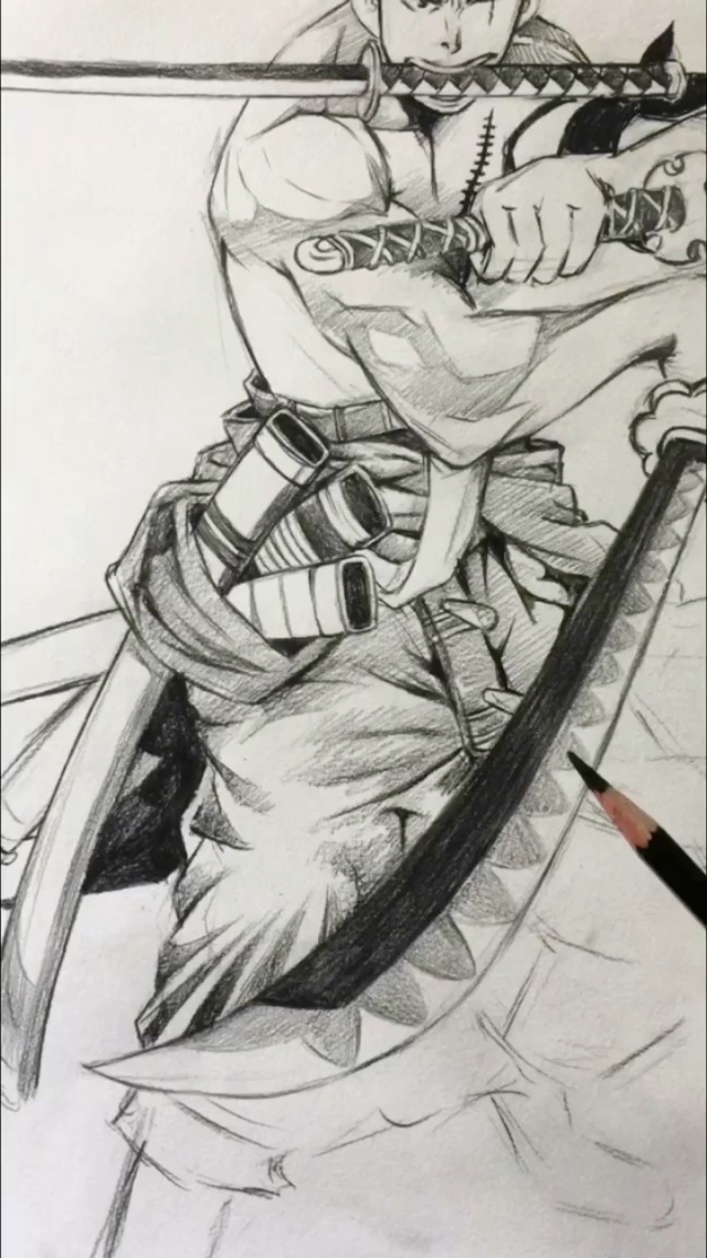 手绘海贼王人物索隆中部分.