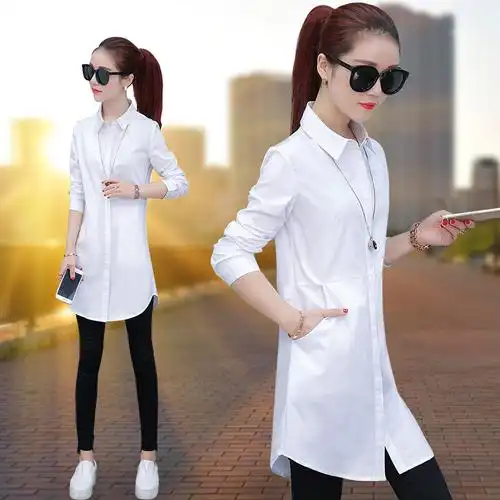 衬衣女长袖2018春装新款 中长款大额优惠券