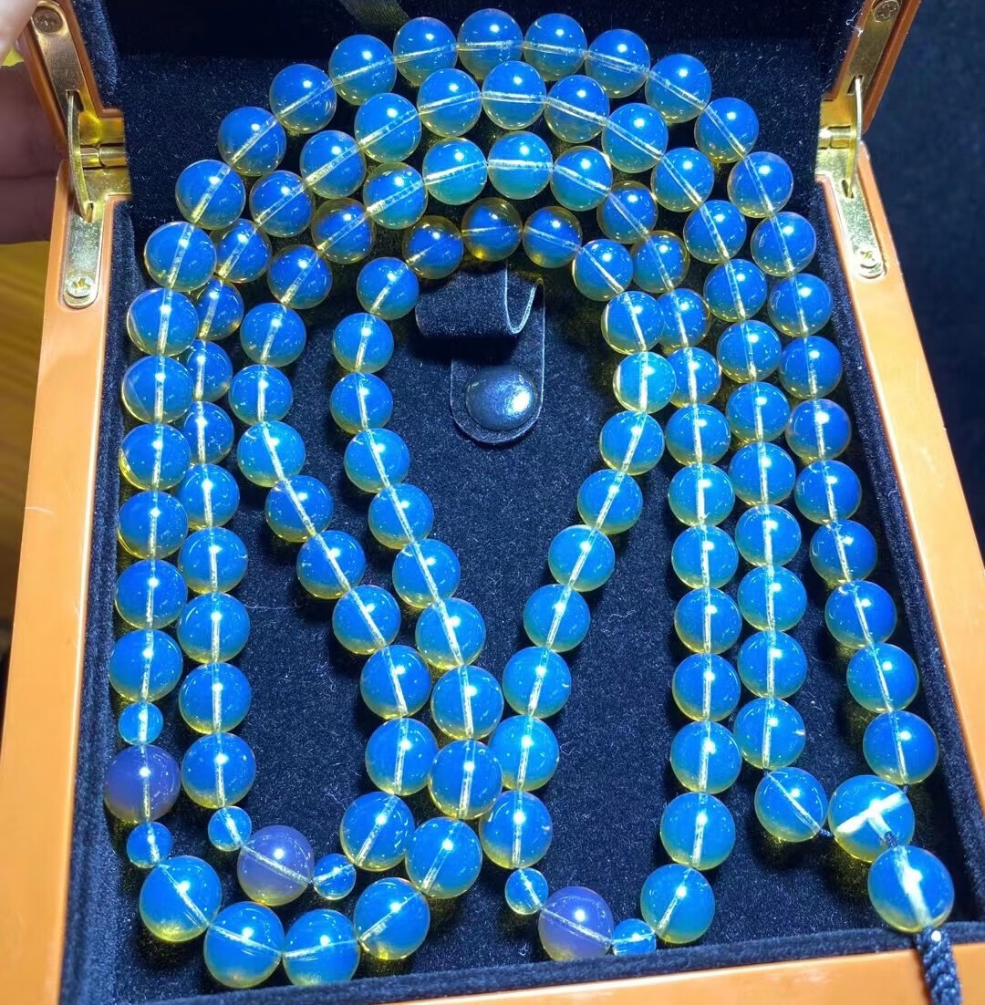 豪珠缅甸琥珀天空蓝108佛珠手链净水玻璃底蓝珀琥珀吊坠项链礼物06cm