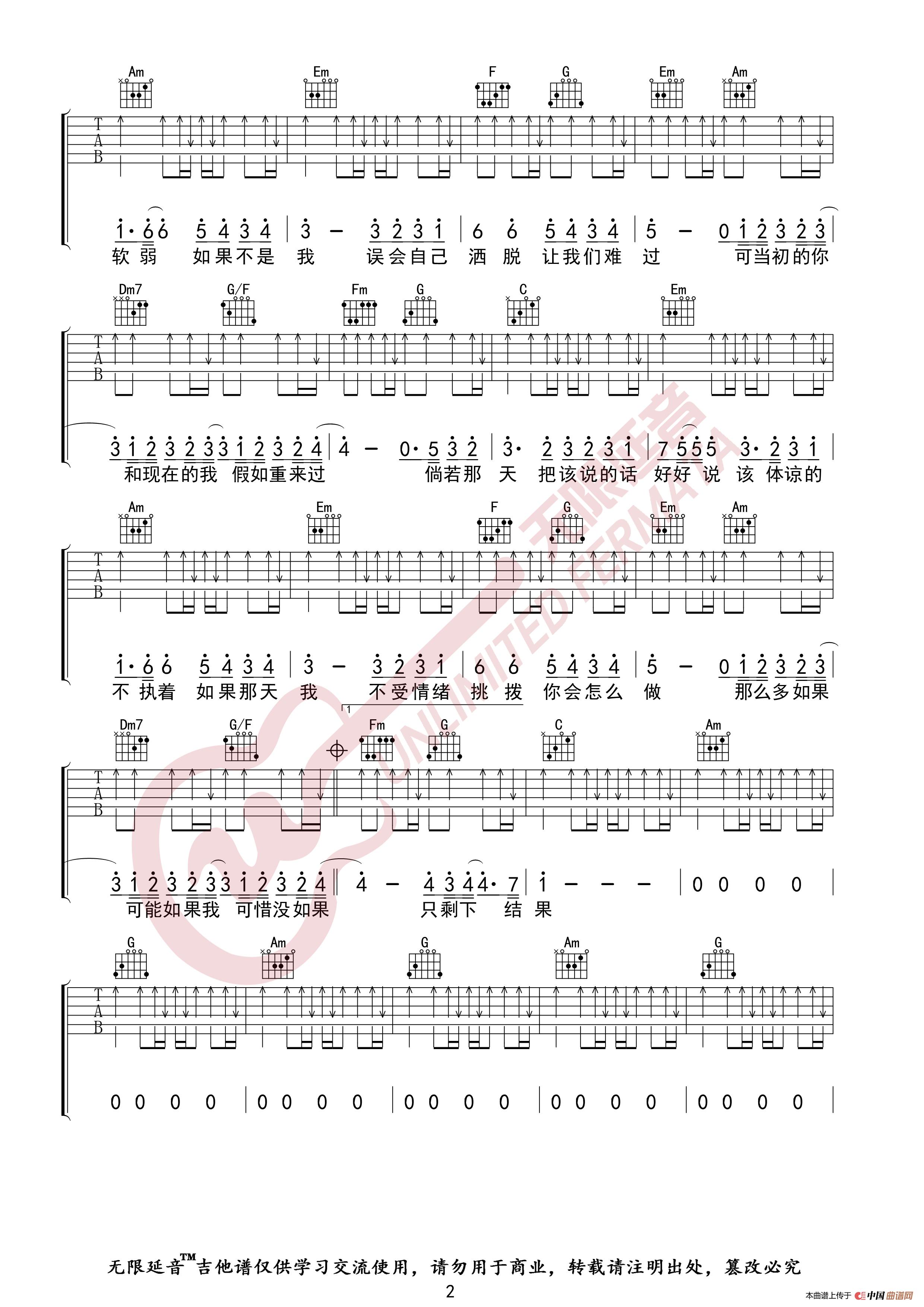 林俊杰 可惜没如果 吉他谱(无限延音编配)2