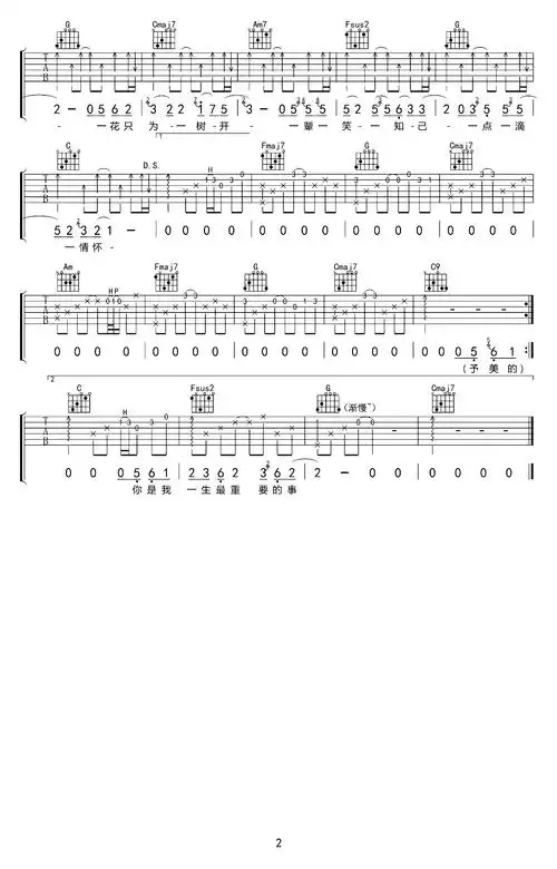 一生独一吉他谱-卢焱 c调弹唱谱 图片谱1