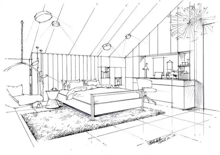 苗长银手绘—室内家装空间手绘线稿范例