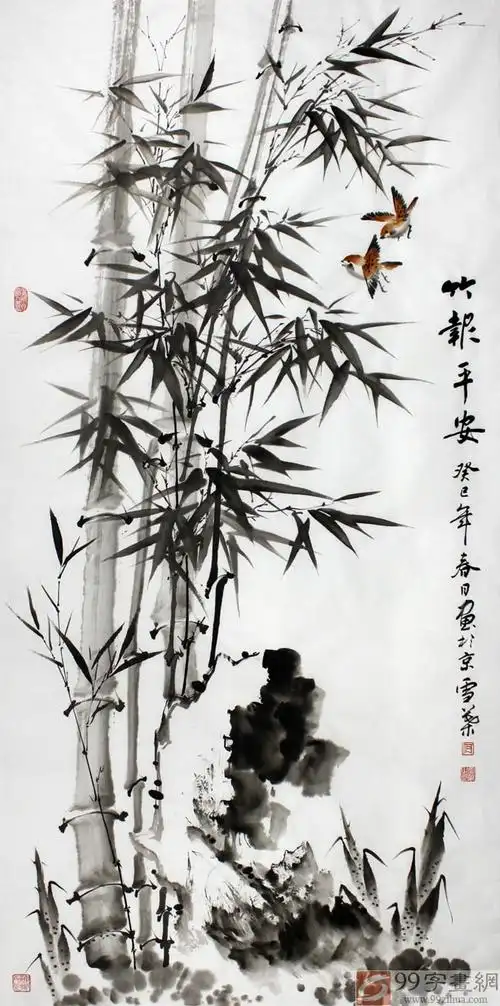 何华贤家居房间国画竹子竹报平安 - 竹子画 - 99字画网