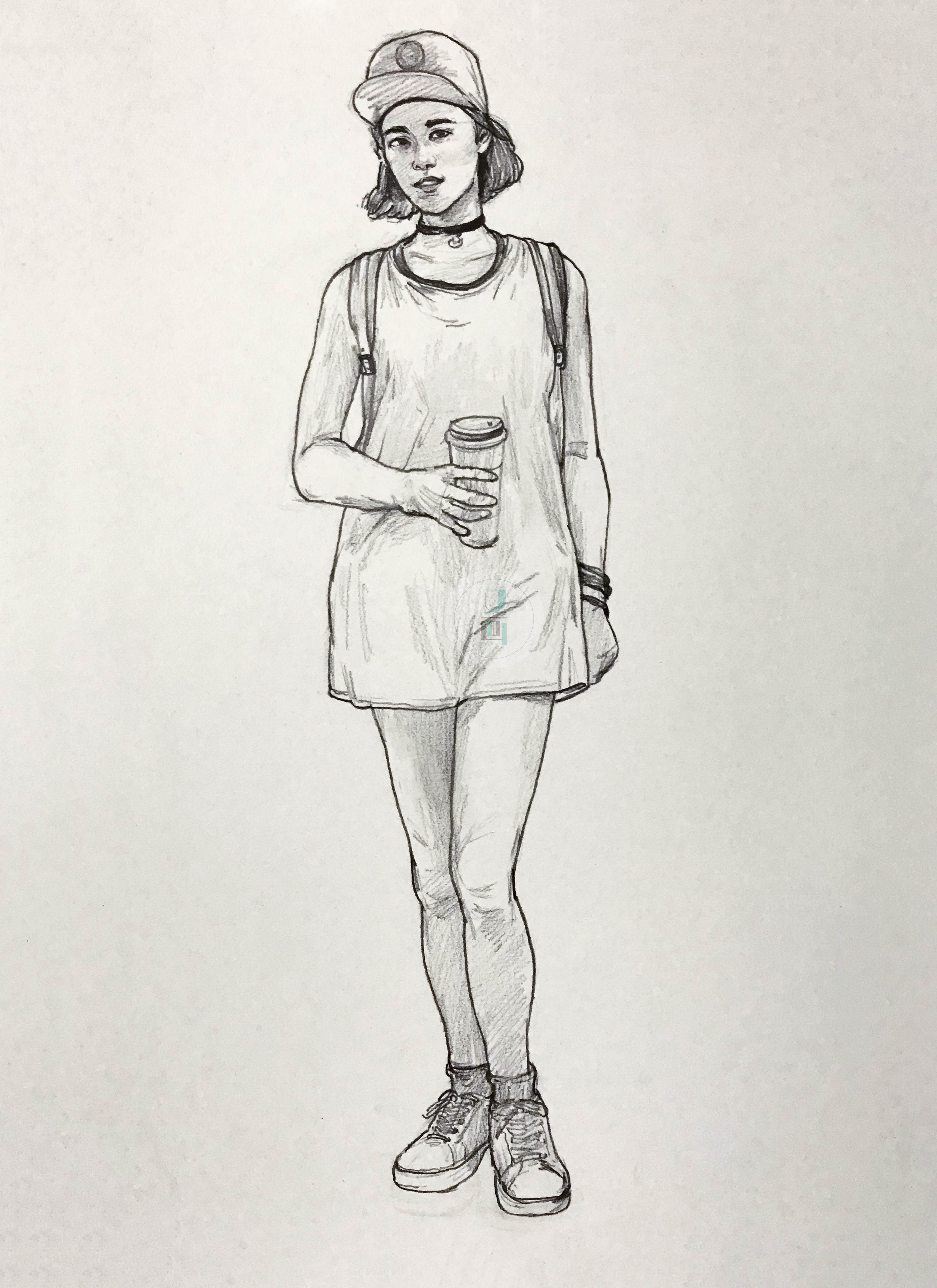 第九步,我们把衣服小的褶皱,logo,以及人物的小装饰画出来.