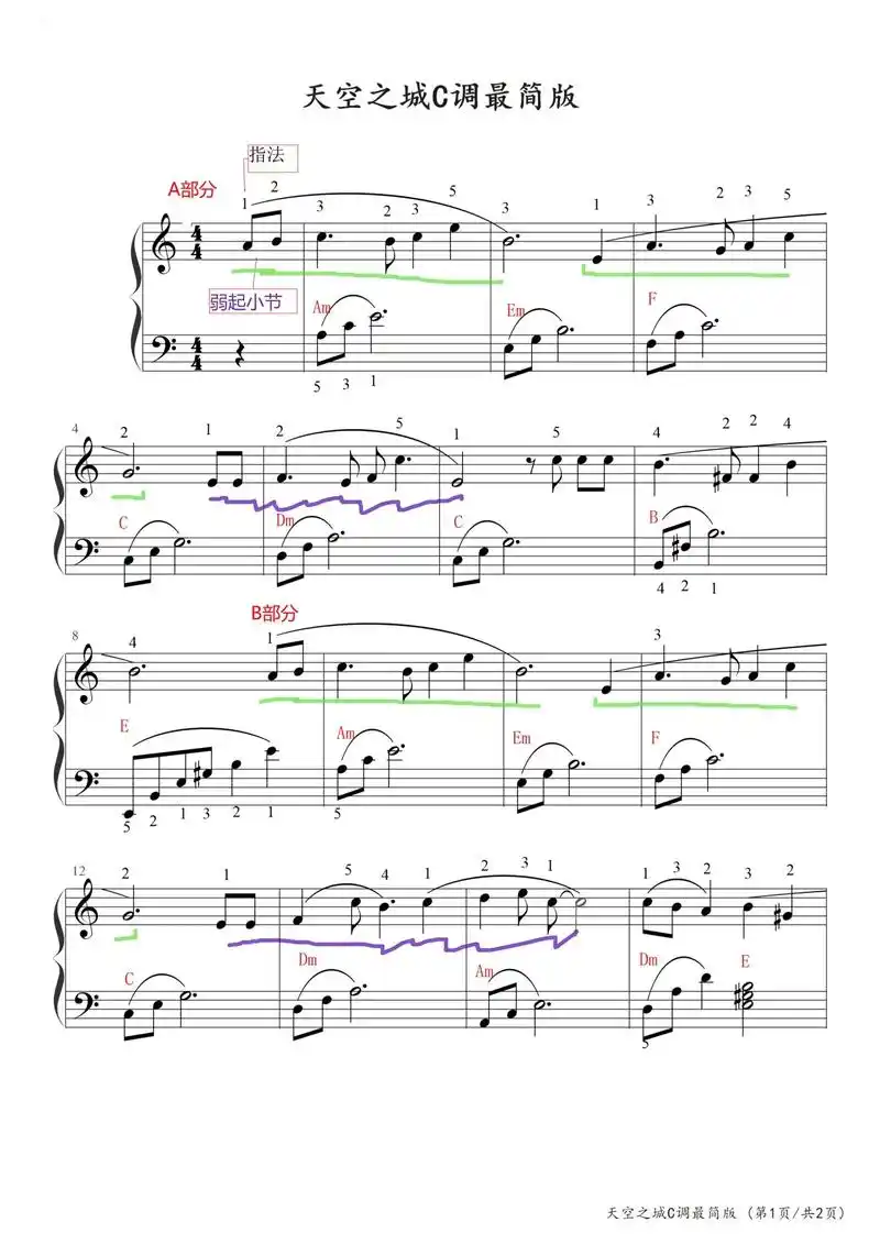 天空之城钢琴谱.#钢琴 #天空之城 #五线谱 #钢琴谱 - 抖音