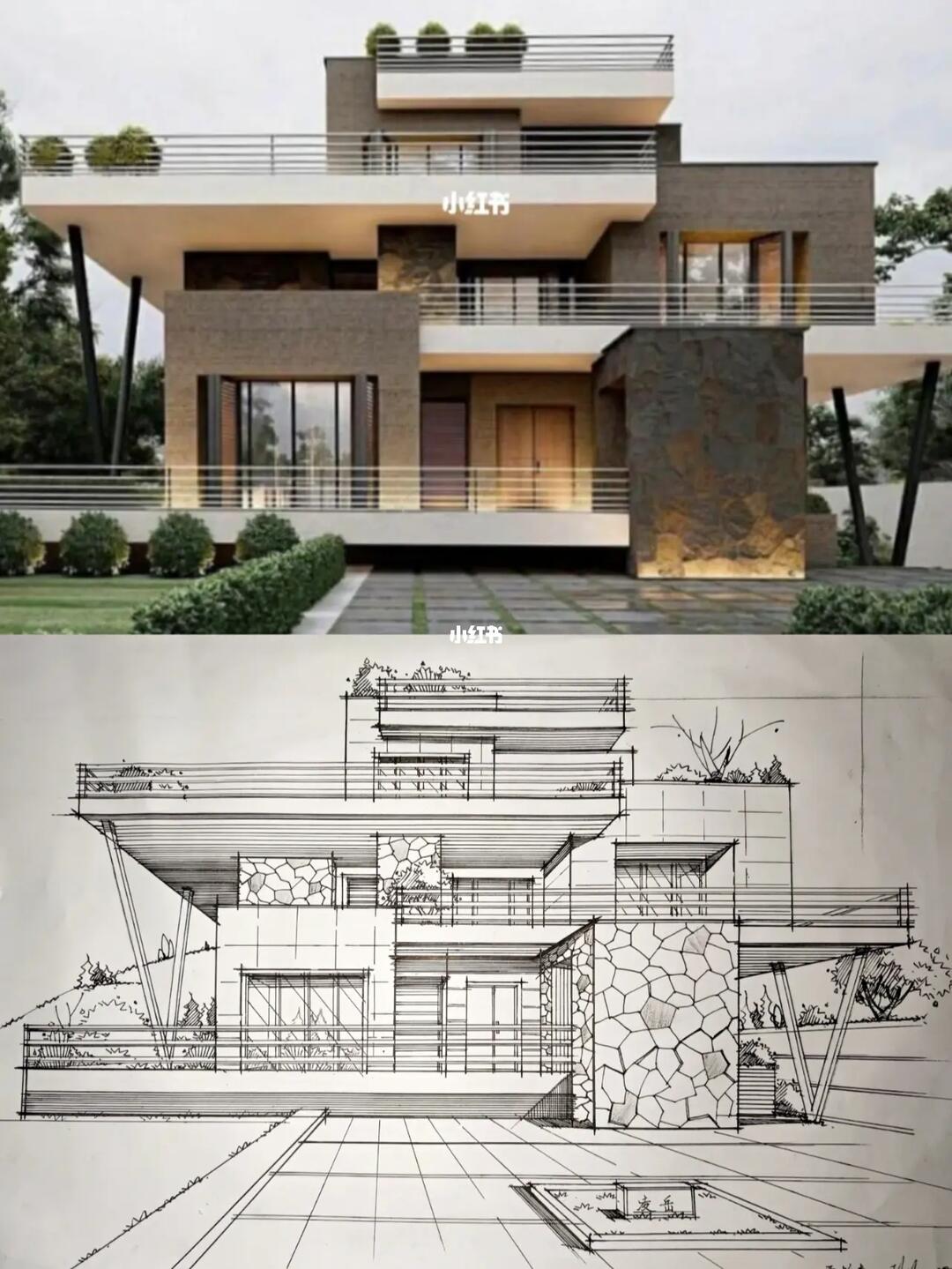 建筑手绘一点透视练习