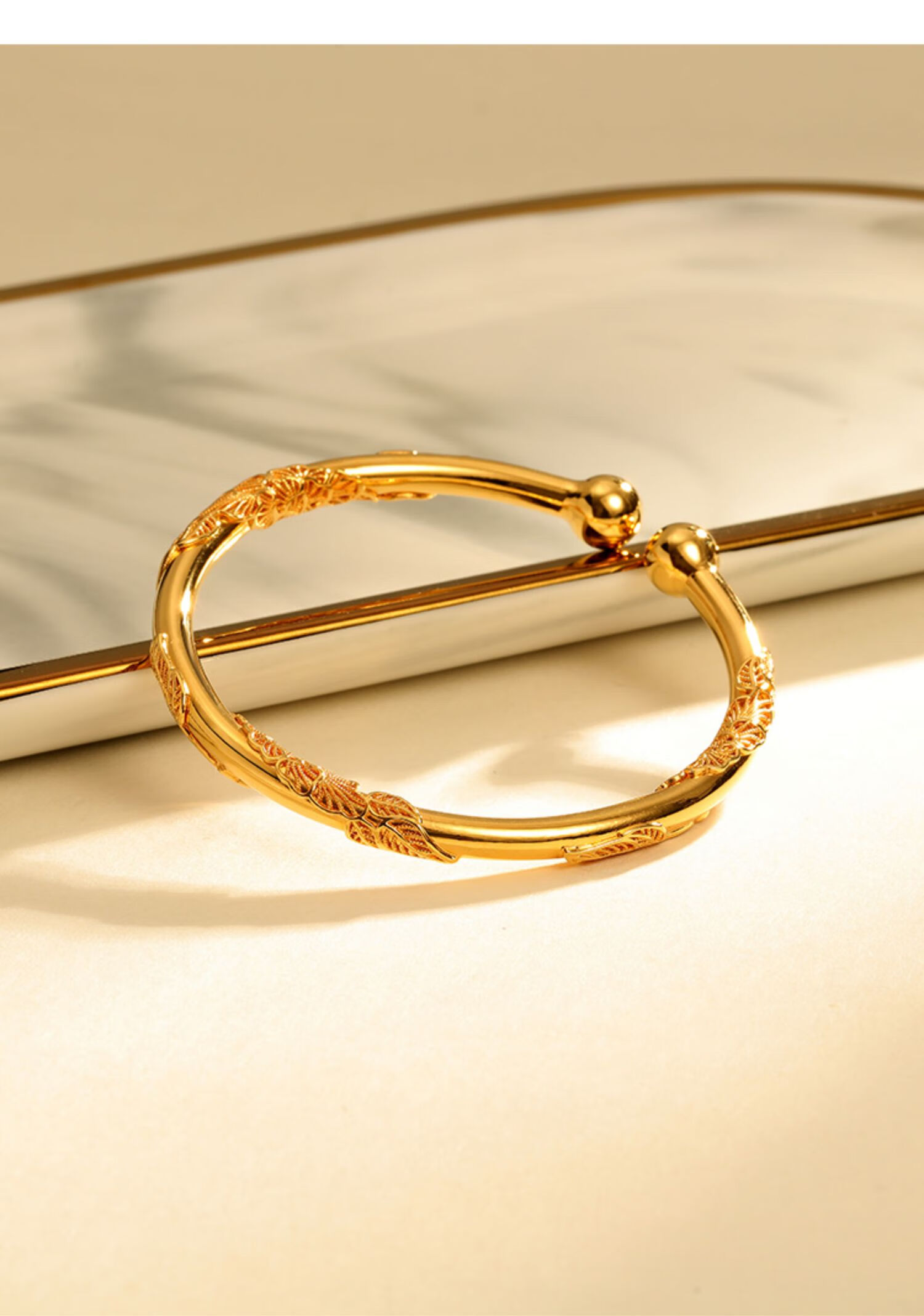 【中国百黛柔珠宝】花丝黄金手镯实心足金女贵妃镯新款送女友宫廷金