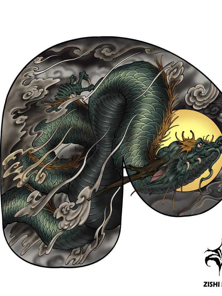 (客订)云中龙半甲纹身_纹身图案手稿图片_子时的纹身作品集