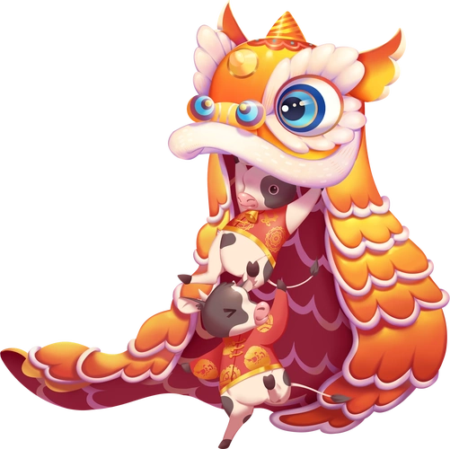 动态春节公众号动物插画节日彩色舞狮吉祥物传统