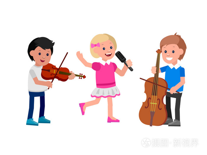 快乐的孩子玩最低音定唱歌跳舞的芭蕾