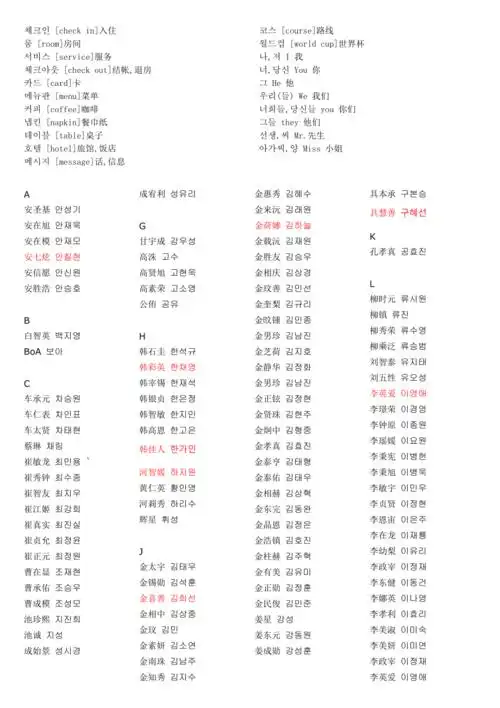 韩国明星名字大全中韩文