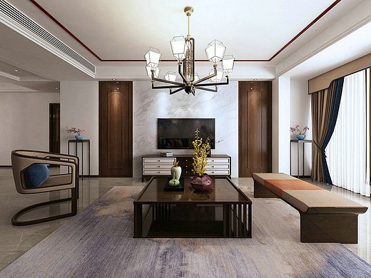 泰安三合御都130m05 阁楼复式简约新中式风格装修效果图