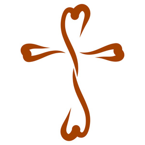 基督教棕色十字架的心, 信仰和爱照片