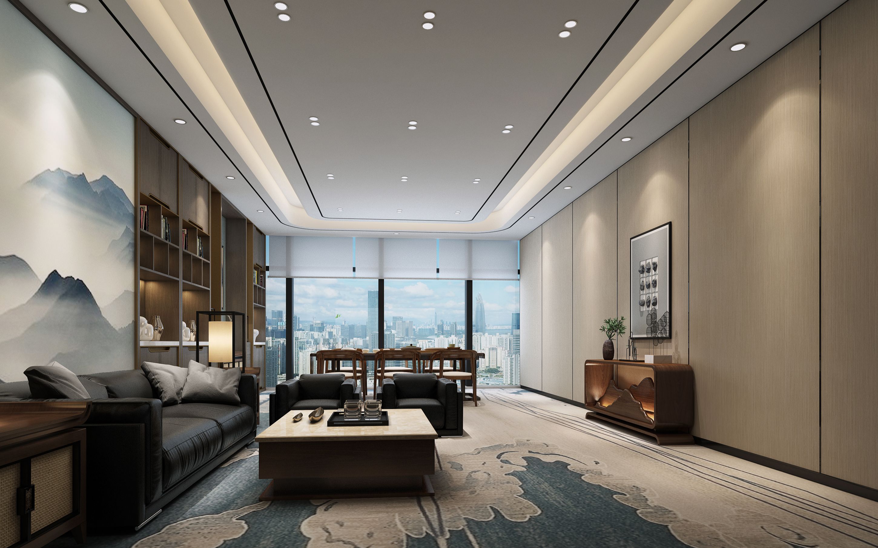 新中式风格,这样的董事长办公室装修设计太有品位了,超喜欢!