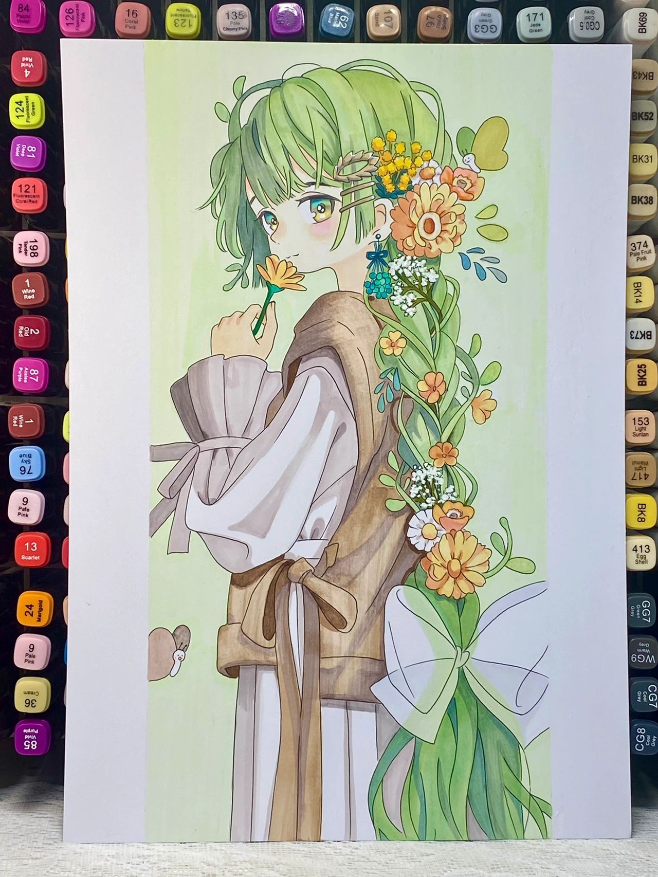 马克笔手绘动漫人物 长发女孩