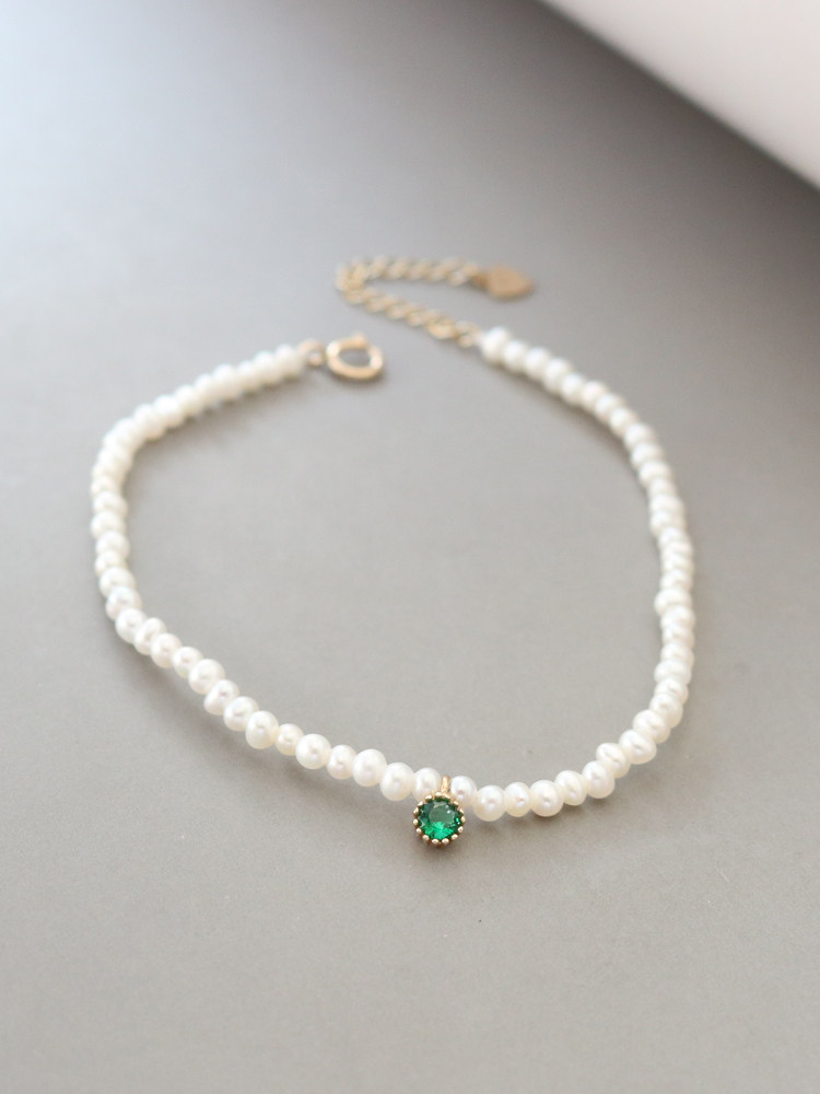 气质淡水礼物首饰手饰黄金坠绿珍珠婉约手链手饰