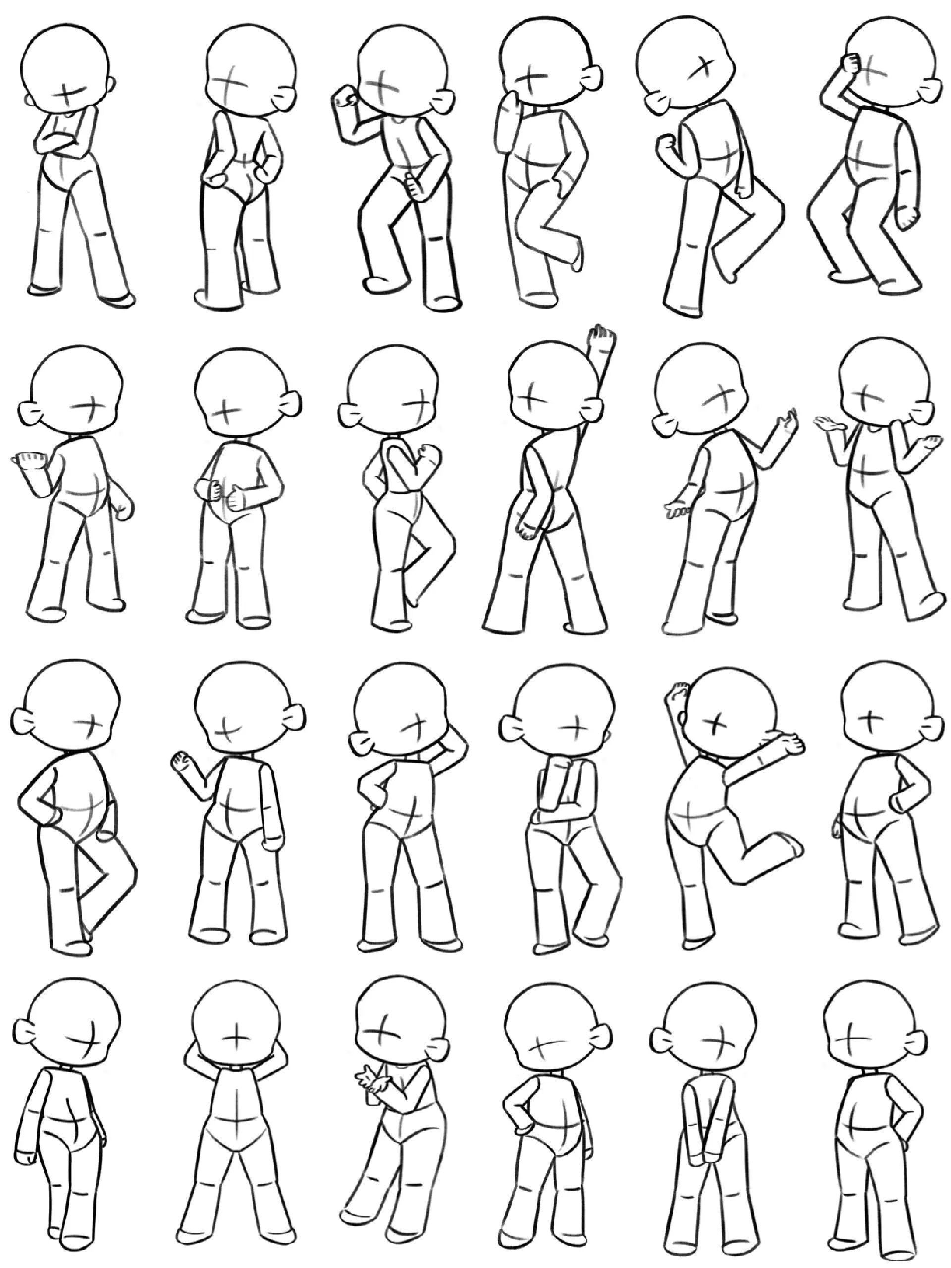 30个常见q版人体站姿大合集|动态线稿练习 常用三头身人物动态合集30