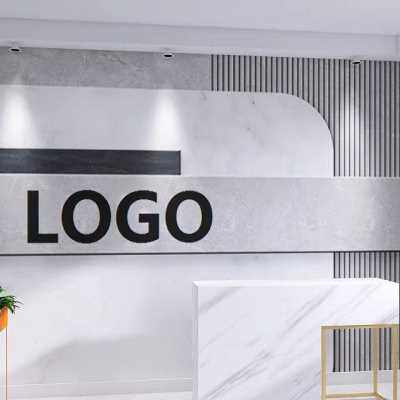 公司背景墙壁纸办公室墙面壁画装饰前台logo墙布仿大理石墙纸定制