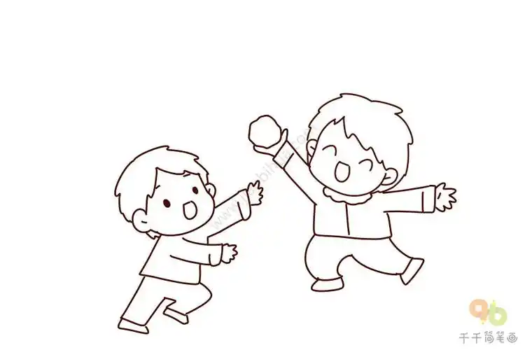 冬天打雪仗简笔画图片