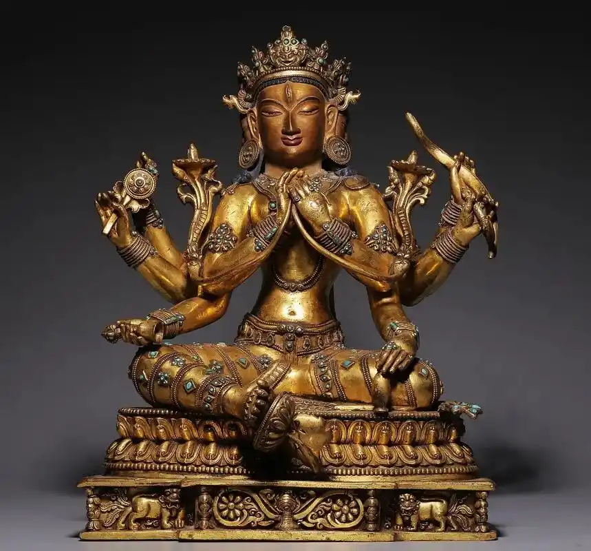 清铜鎏金嵌松石大随求佛母 高40厘米,长31厘米,宽26.5 - 抖音