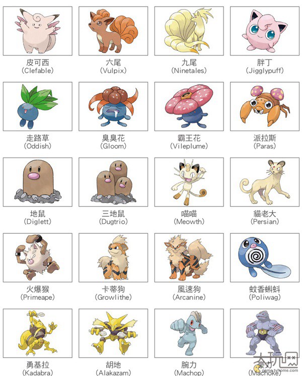 的皮卡丘,妙蛙种子,小火龙,呆呆兽,超梦,梦幻等还是 保持了原有的名字