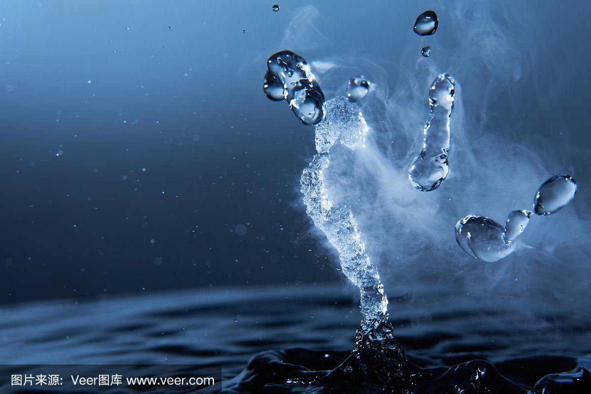 沸腾的,蒸汽,水,特写,蓝色背景