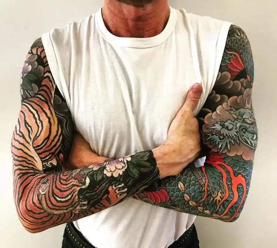 双花臂龙虎素材,锦鲤花臂,传统题材#花臂纹身 #传统刺青 # - 抖音