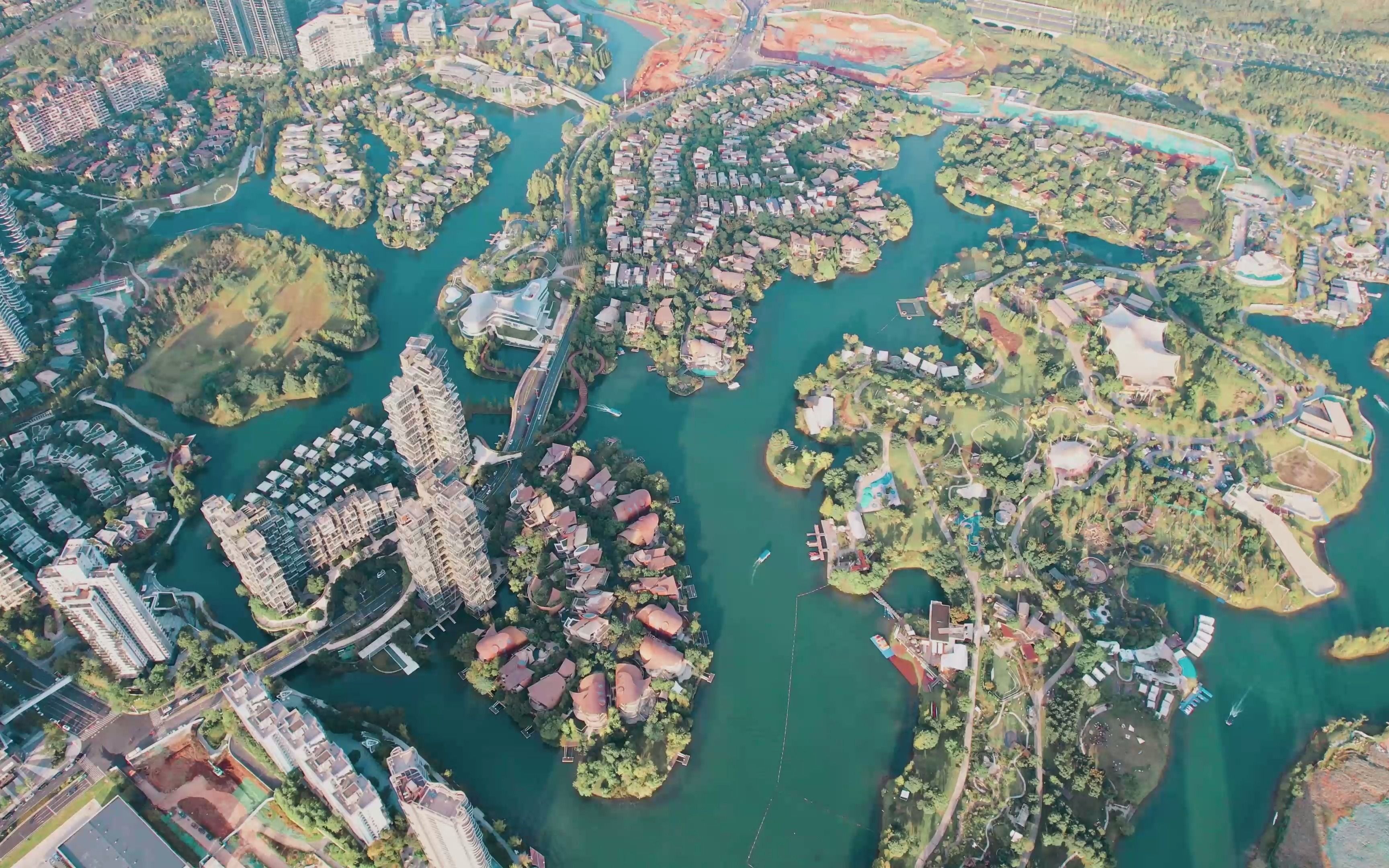 航拍成都麓湖生态城