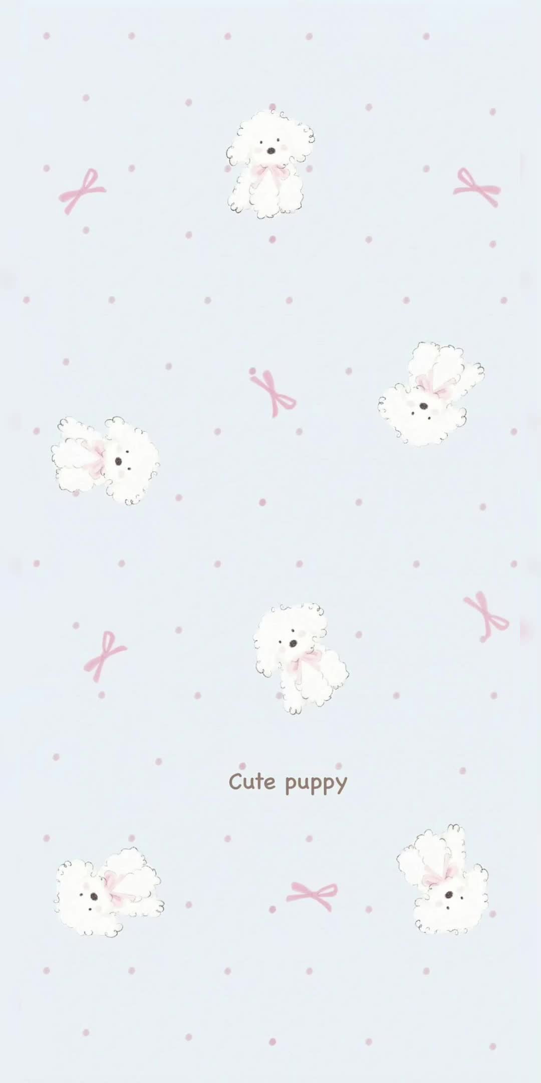 小清新背景下的小狗与蝴蝶结