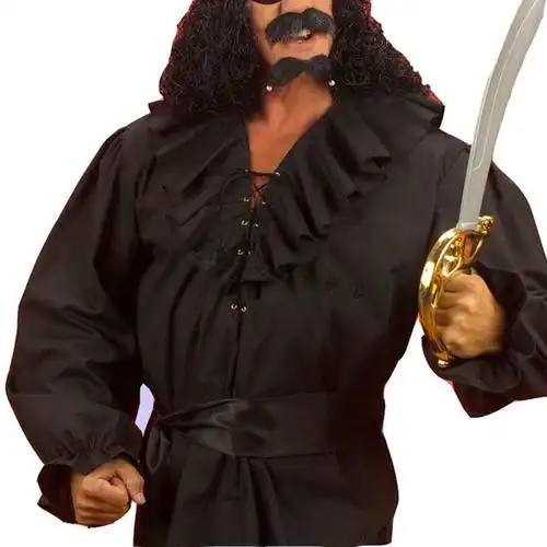 欧美复古中世纪宫廷风蓬蓬袖上衣舞台话剧表演服纯色绑带衬衫男白色1l