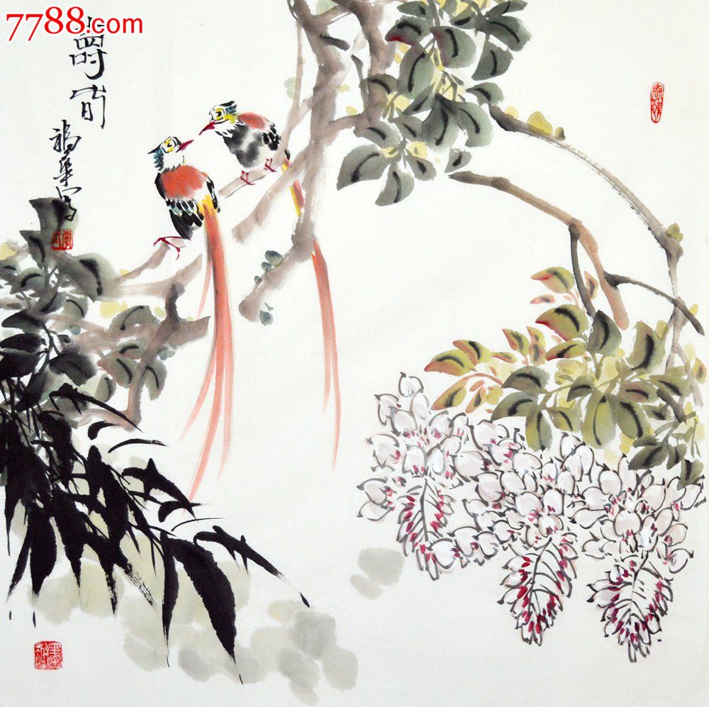 李福华四尺斗花鸟画作品《绶带鸟》