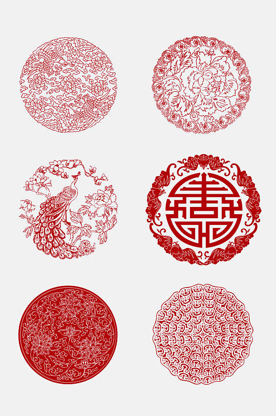 中国风唯美红色传统吉祥纹样图案免抠素材