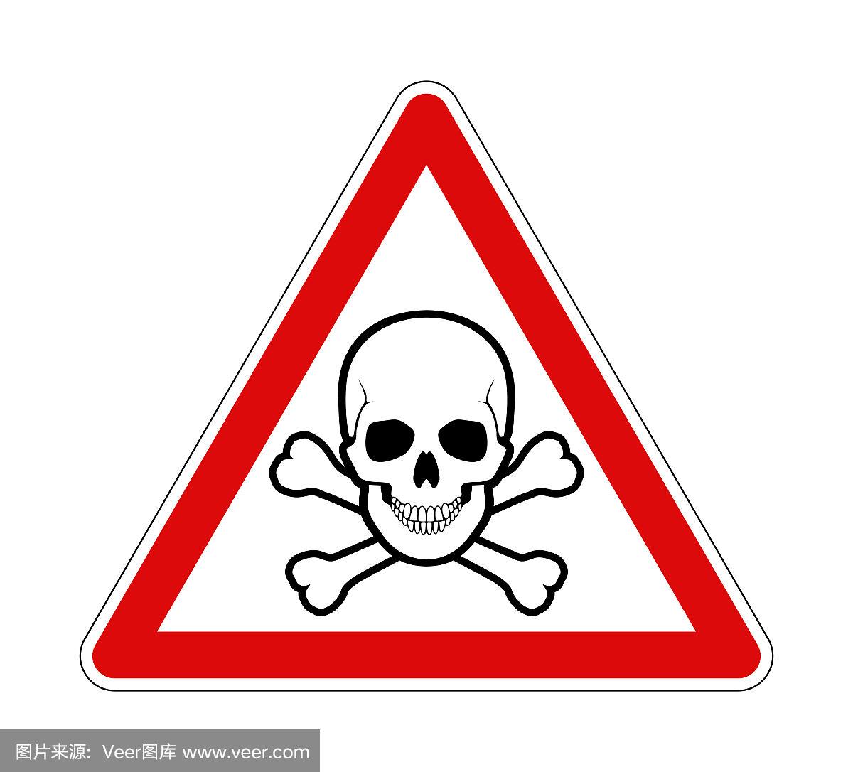 警告标志,骷髅图,危险,头骨,红色