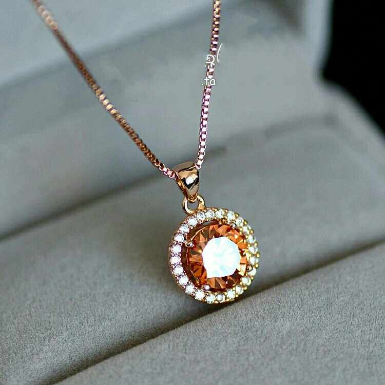 时尚微镶仿真钻石圆形宝石结婚项链吊坠女镀项链